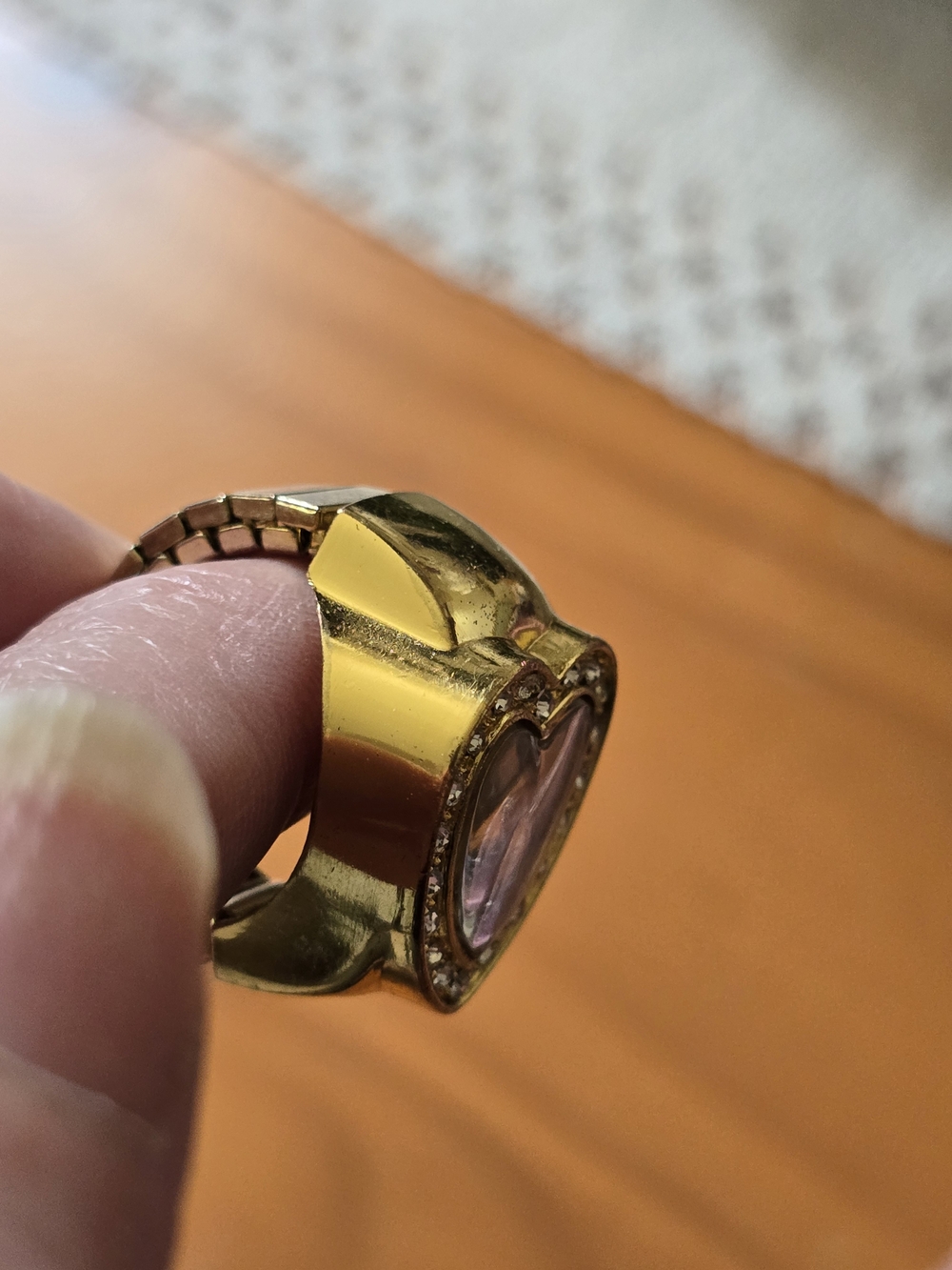 Gold Tone Heart Ring Urban Outfitters Gold Heart Ring Watch with Clear Crystals - Picture 4 of 9